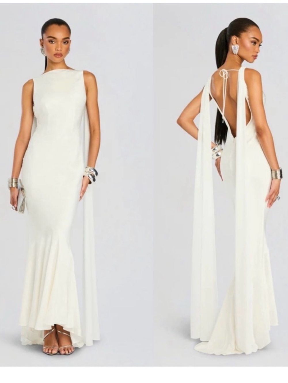 Retrofete Ivory Backless Gown with Draped Ties